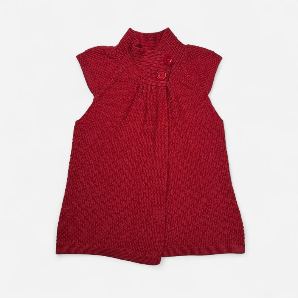 August Silk High Neck Knit Red Short Sleeve Sweater